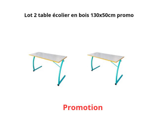 Lot 2 table écolier en bois 130x50cm promo